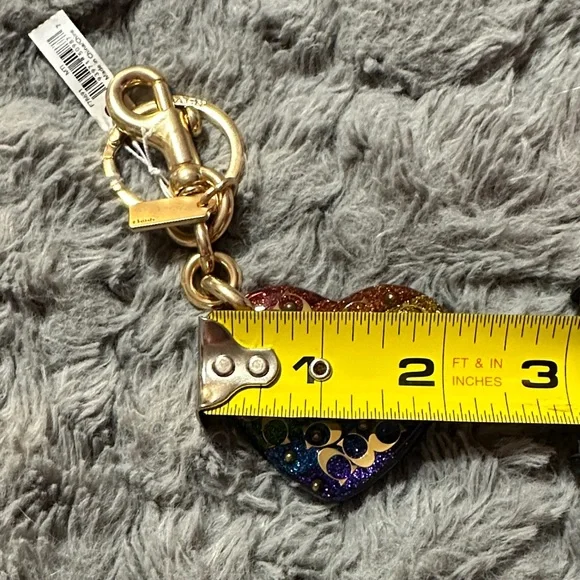 Coach Rainbow Glitter Heart Keychain with Gold Hardware - Picture 9 of 9